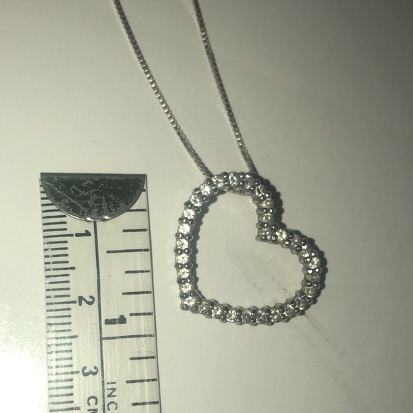 𝅺vtg Sterling Silver & Cz Stone Tilted Slanted Heart Pendant w Chain 16” & 1” - Picture 9 of 9